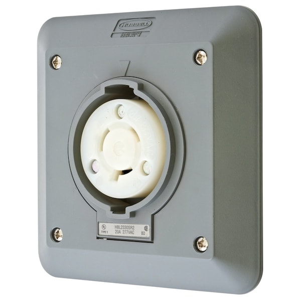 Hubbell Wiring Device-Kellems Locking Receptacle, L7-20R, 20 A, 277V AC, Single Phase, 2 Pole, Flush Mount, Screw Terminals, Gray HBL2330SR2 - main